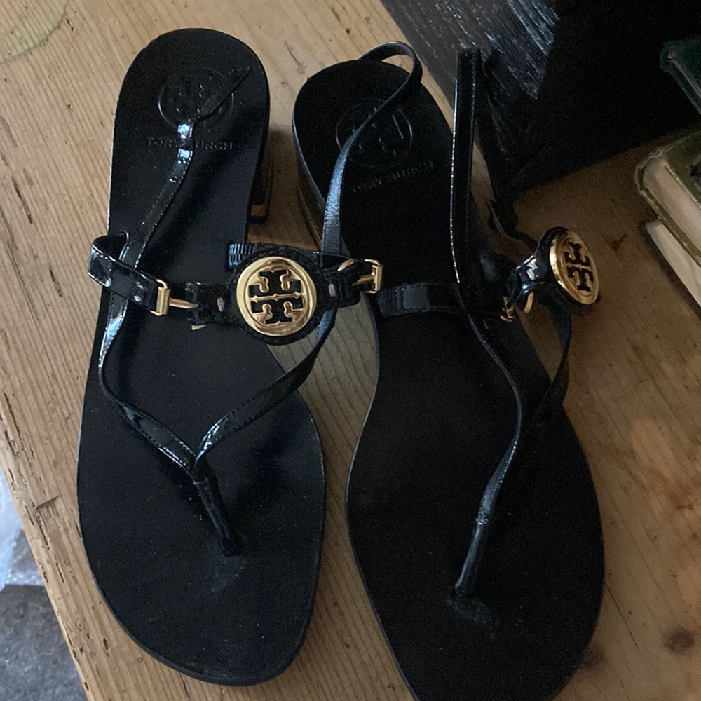 Tory Burch black patent sandals